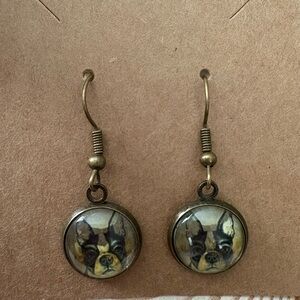 Handcrafted Vintage Style Frenchie Dog Dangle Earrings